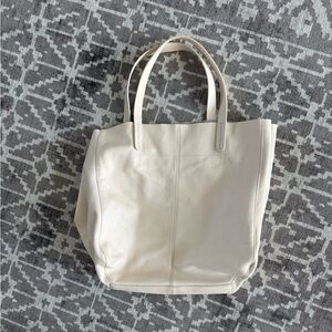 GAP Soft Cow Leather “Milk” white Tote Bag raw hem cut